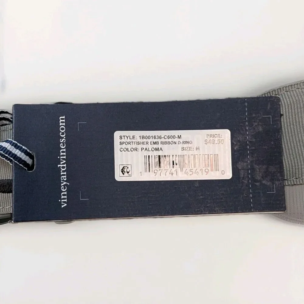 Vineyard Vines Classic D Ring Belt Size Medium - Gray Sportfisher Belt NWT